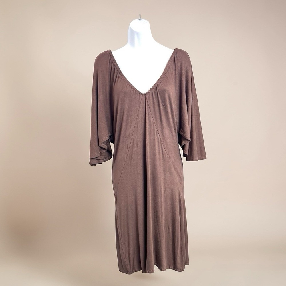 Poliana‎ Plus XL Juniors Pullover Dress Brown-Mocha Stretchy Flutter Sleeves